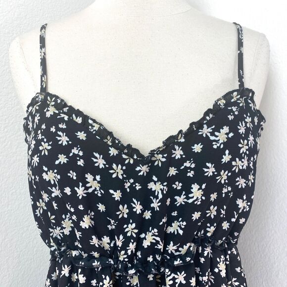 Bailey Blue Mini Dress Large Babydoll Layered Ruffle Flounce Boho Gypsy Milkmaid - Picture 2 of 11